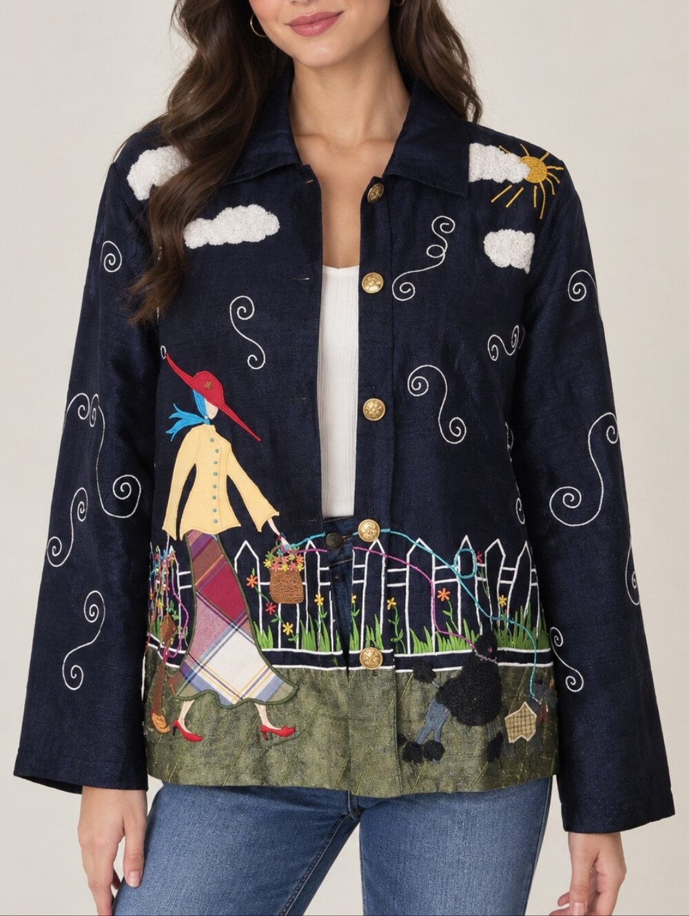 Longaberger Homestead Button Up Silk Dog Walker Fancy Poodle Blazer
